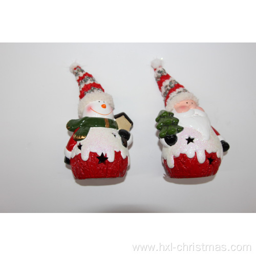 Snowman/ Santa Claus Christmas Ceramic Decoration with light